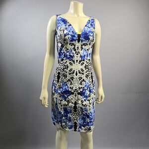 Elie Tahari Blue and Black Floral Lace Midi Dress R8